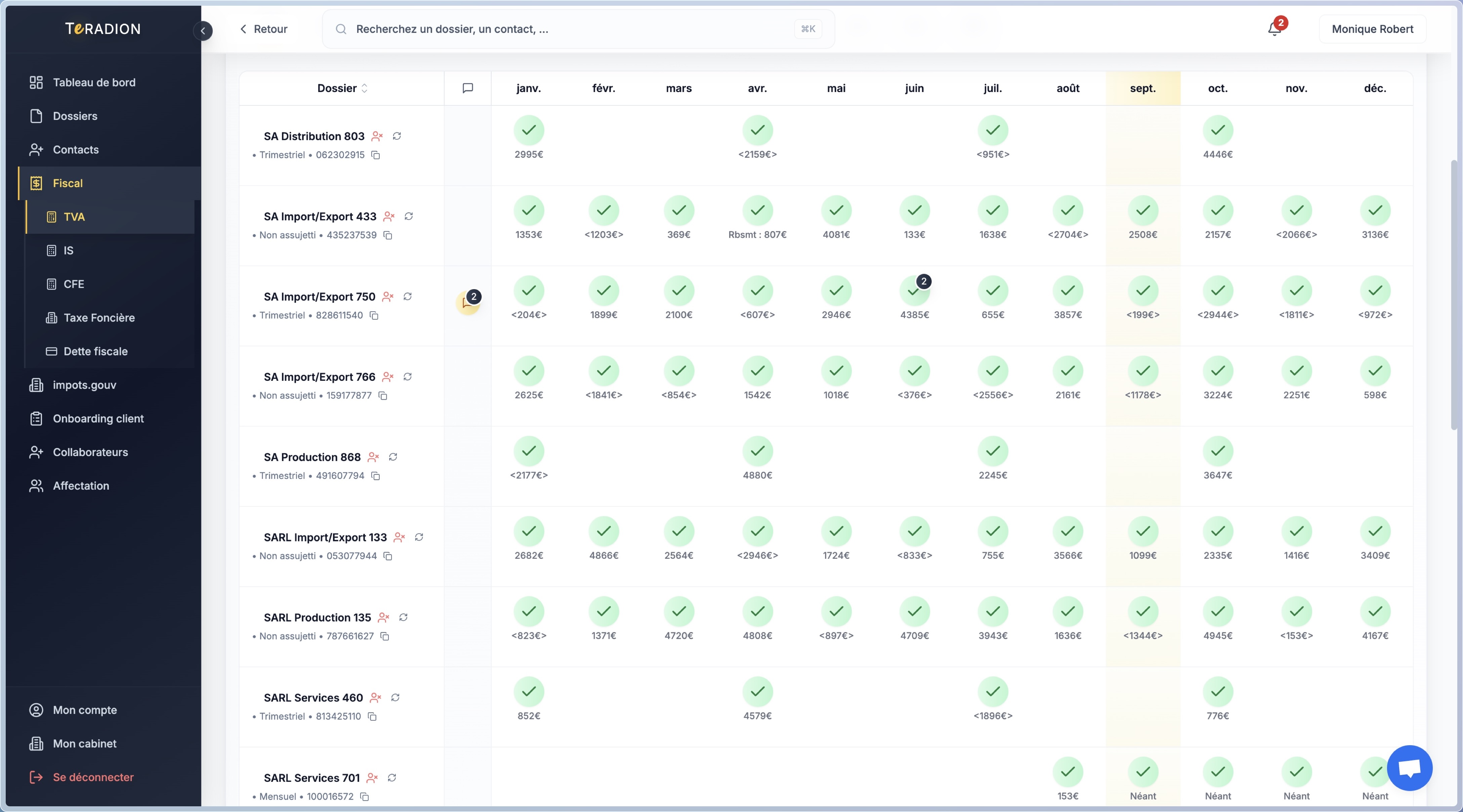 Interface de gestion fiscale automatisée - Vue détaillée